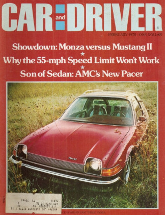 CAR & DRIVER 1975 FEB - MUSTANG vs. MONZA, BIRDCAGE